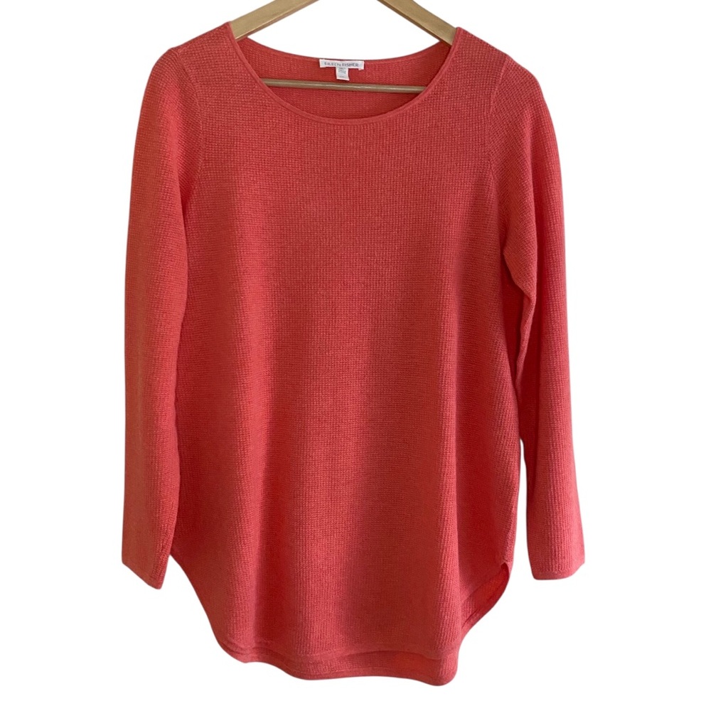 Eileen Fisher Textured Cotton Cashmere Sweater Woman Small Coral Capsule Luxury